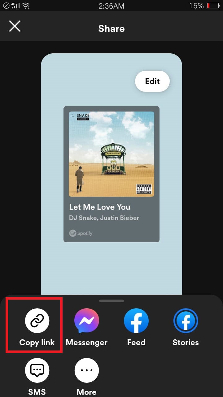 copy link of song in spotify