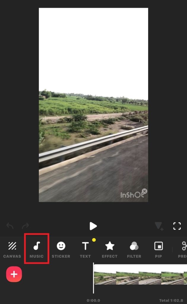 tap on music icon on inshot app