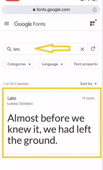 searching for the font on iphone